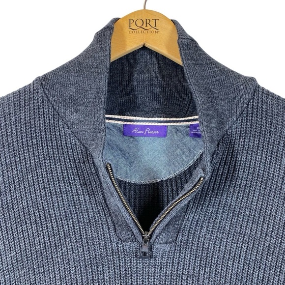Alan Flusser Sweater Men XL 1/4 Zip Cotton Heather Gray High Neck Traditionalist - Picture 3 of 10